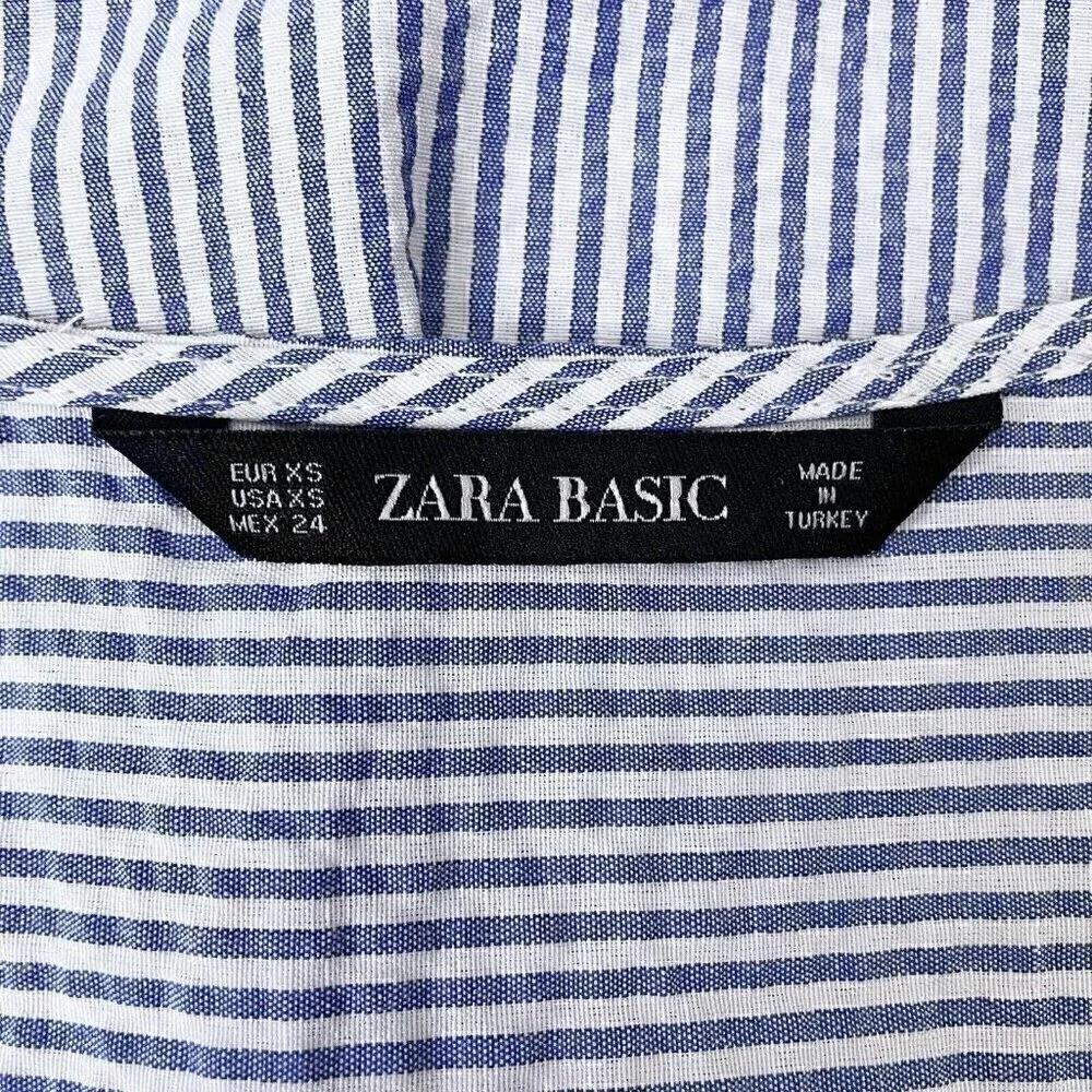Zara Basic Seersucker Short Sleeve Floral Embroidered Wrap Front  Women’s XS